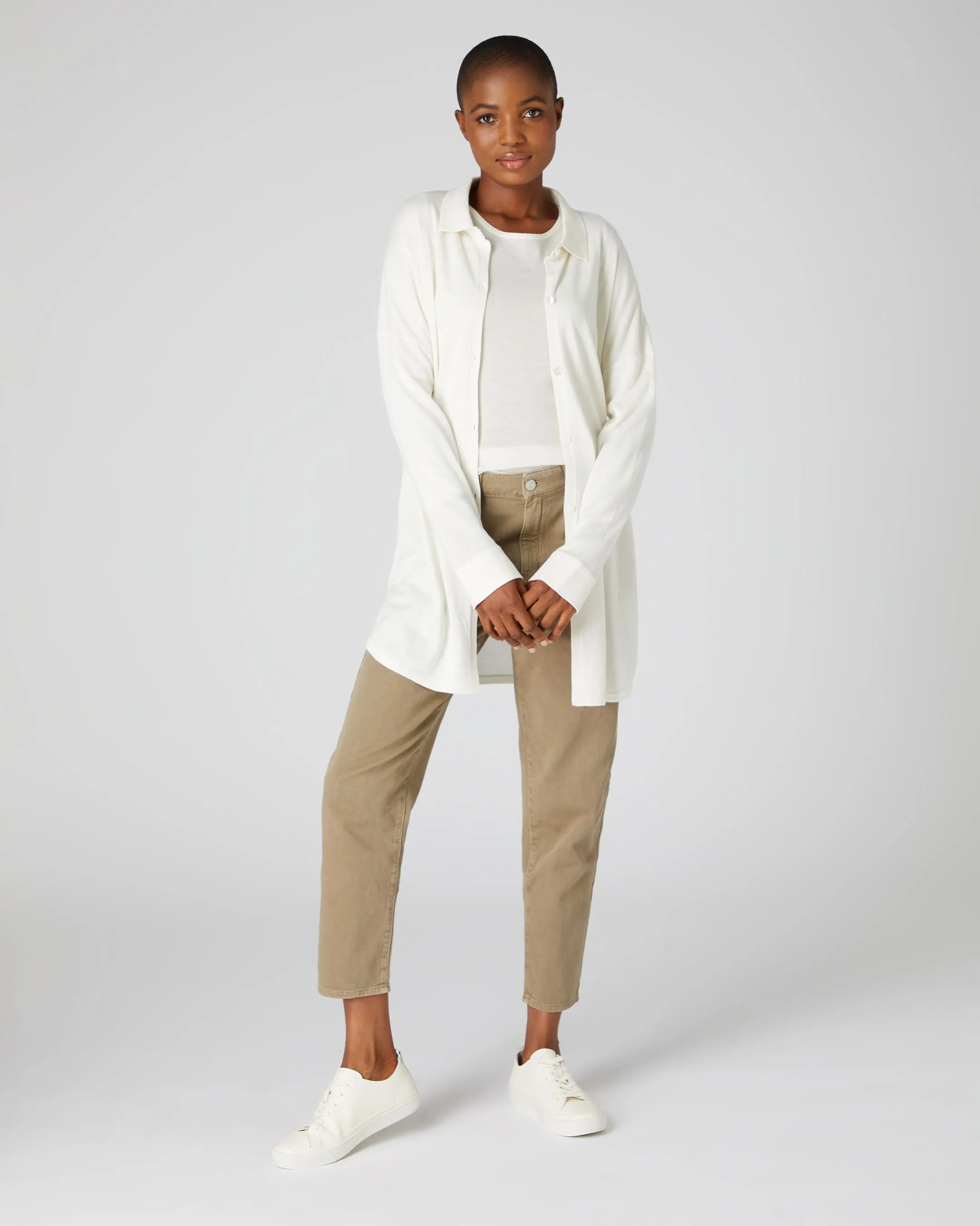 Women's Superfine Cashmere Longline Shirt White