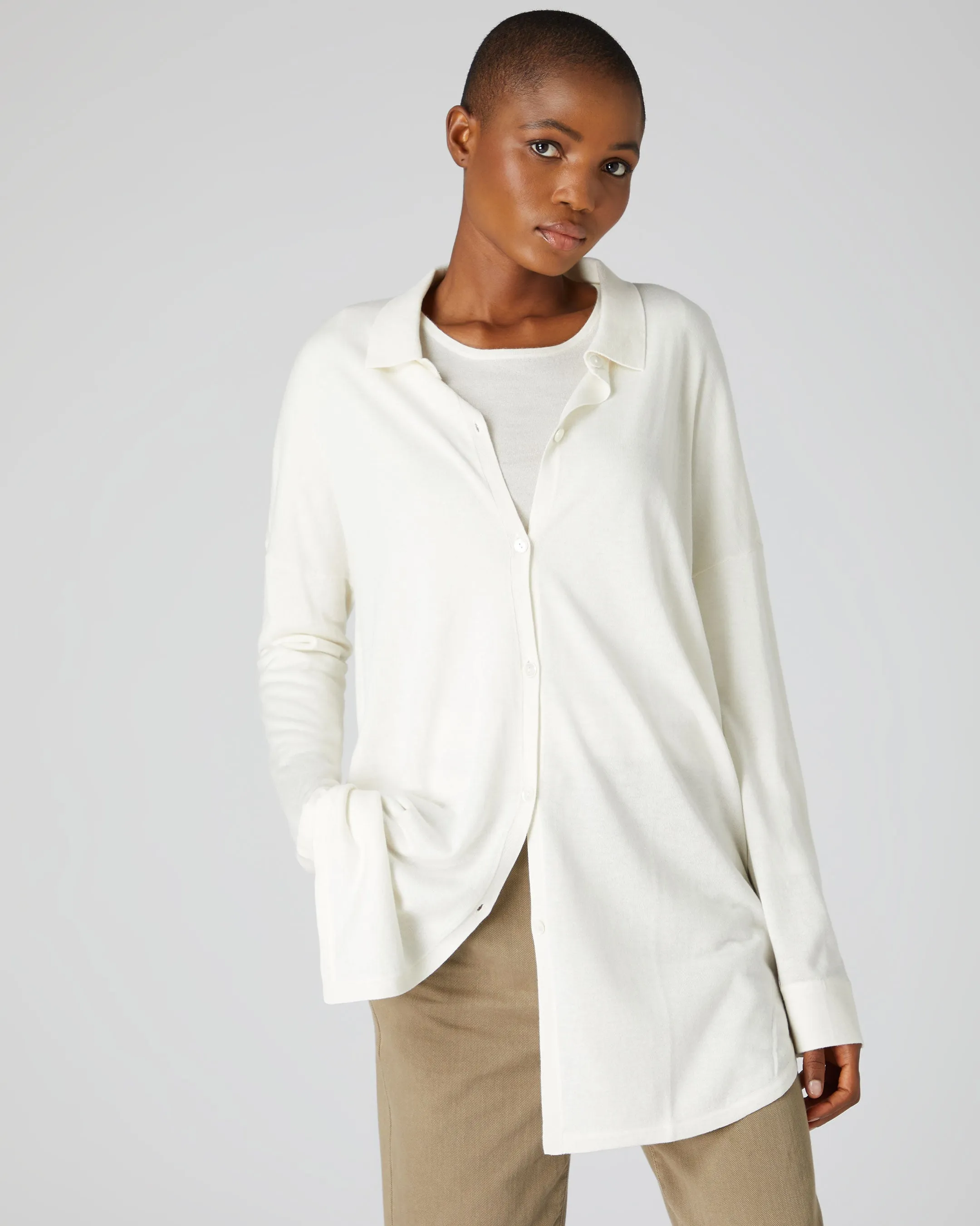 Women's Superfine Cashmere Longline Shirt White