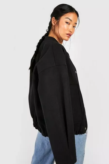 WOOL LOOK OVERSIZED BOMBER JACKET BLACK