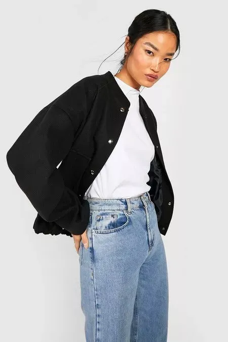 WOOL LOOK OVERSIZED BOMBER JACKET BLACK