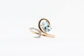 Yellow Gold Aquamarine and Diamond Freeform Ring