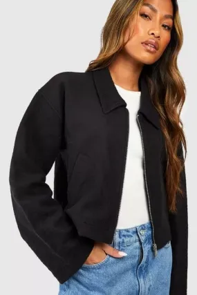 ZIP THROUGH COLLARED JACKET BLACK