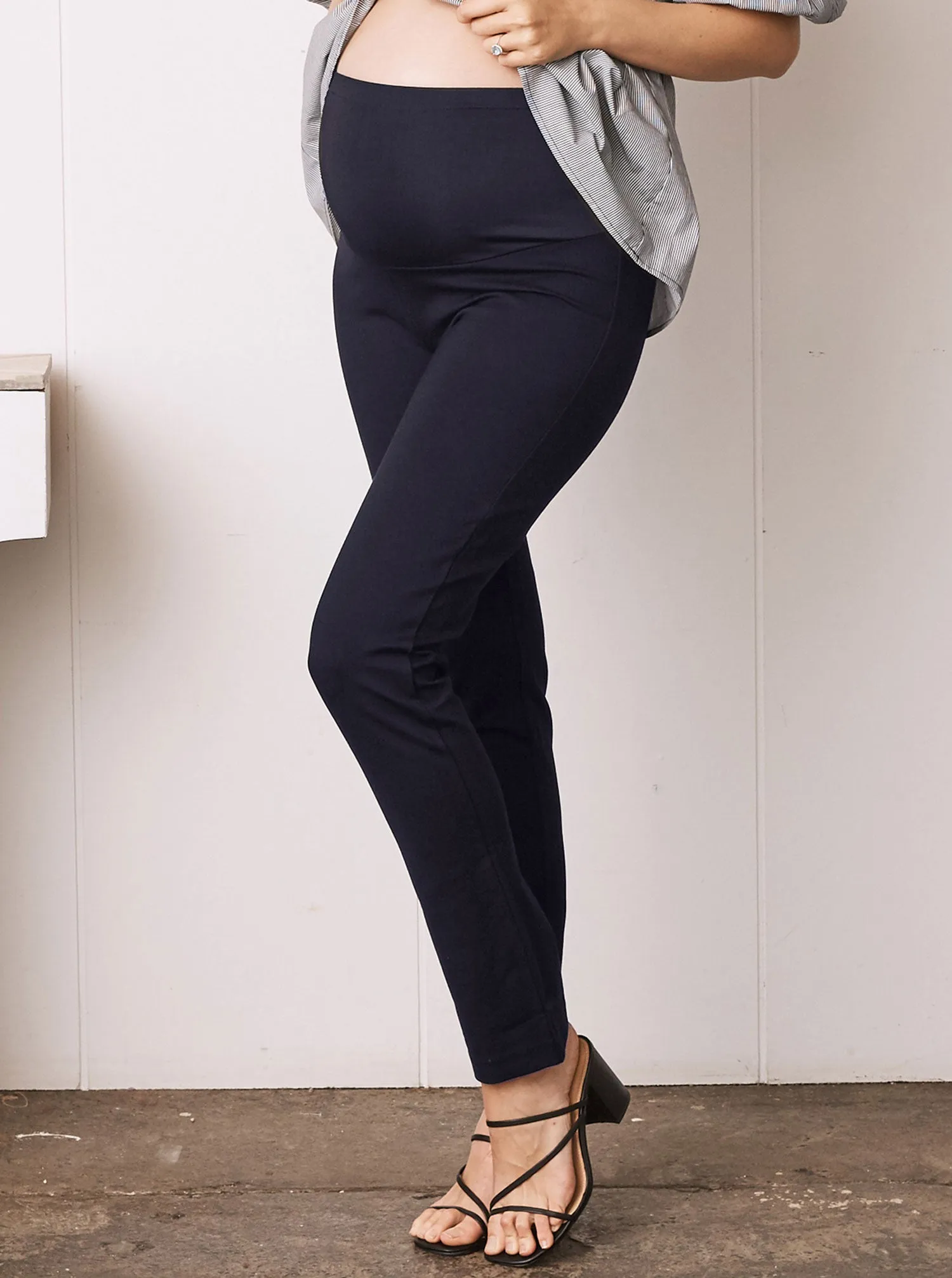 Zoe Straight Cut Ponti Maternity Work Pants -Navy